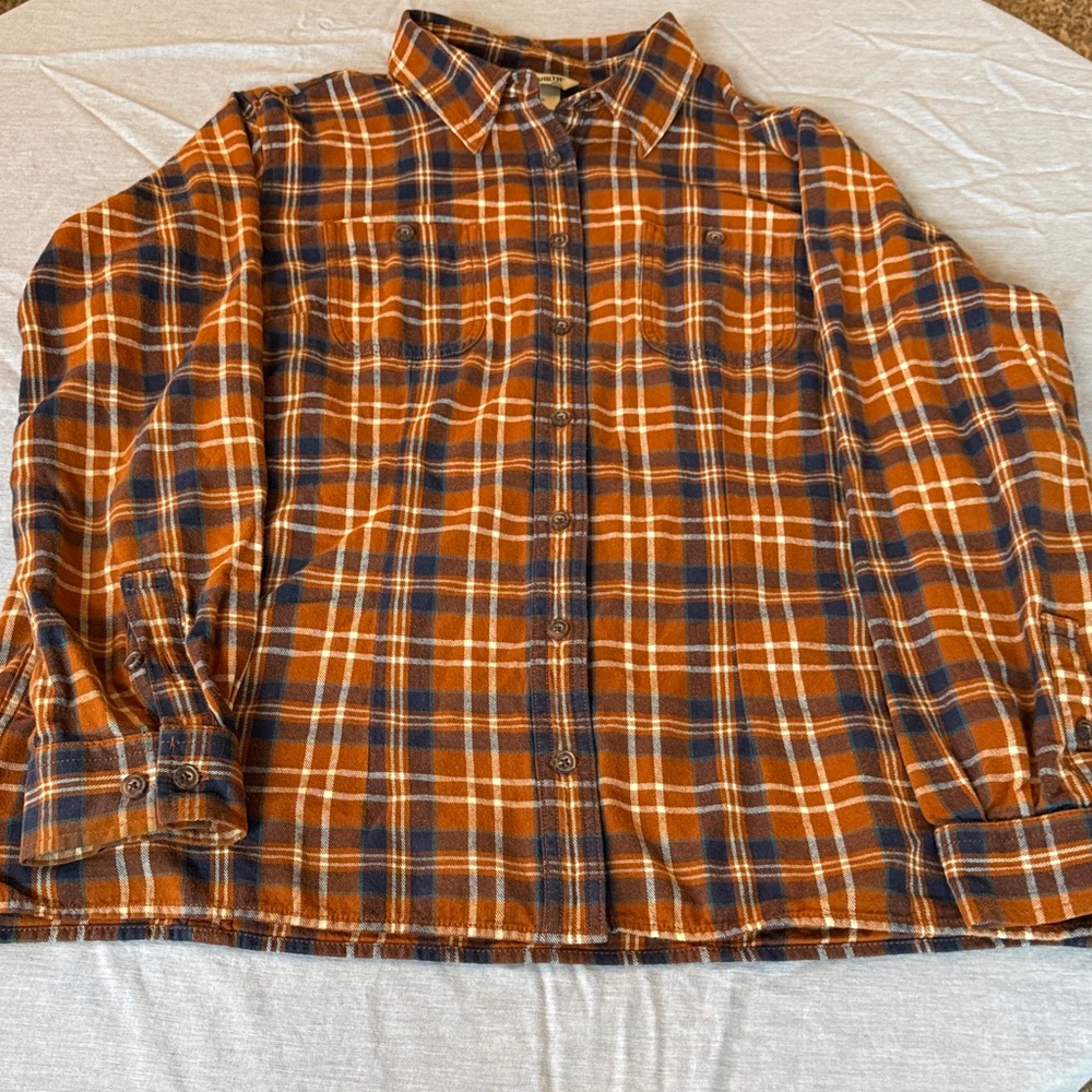 Duluth Trading Co Women's Plaid Button Down Shirt - Orange and Blue